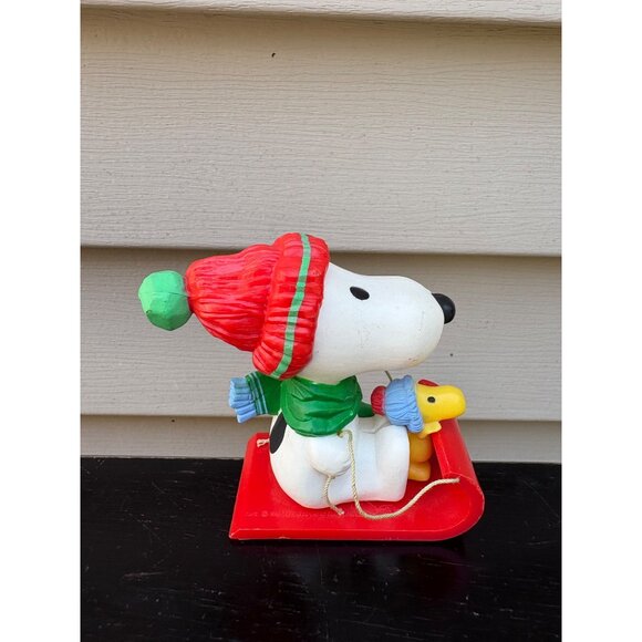 Vintage Peanuts Snoopy Stocking Holder Shelf Sitter Christmas Sled Woodstock - Picture 3 of 5